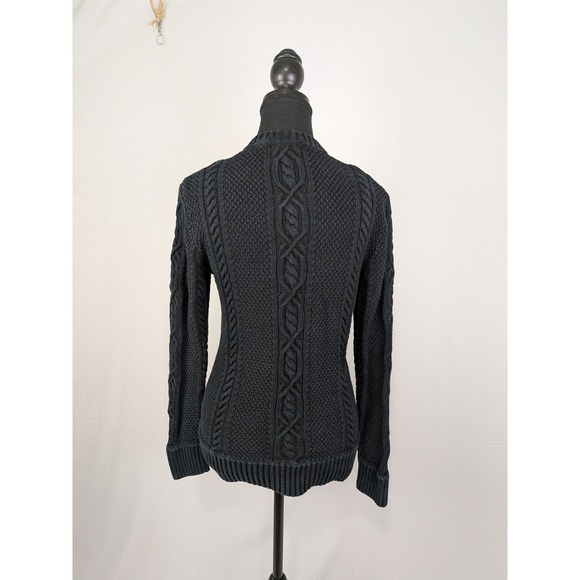 Theory Women's Small Black Heavy Cable Knit V-Neck Wool Blend Sweater - Picture 5 of 10